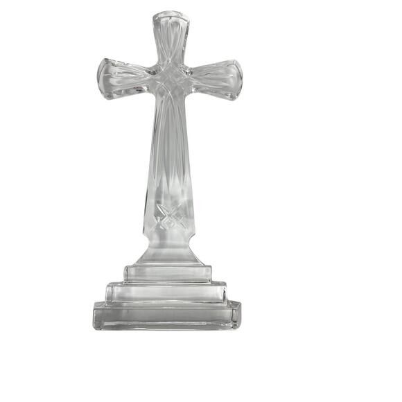 Towle 24% Lead Crystal Standing Cross 9" Tall Hand Cut Made in Poland CHIP - Picture 12 of 16